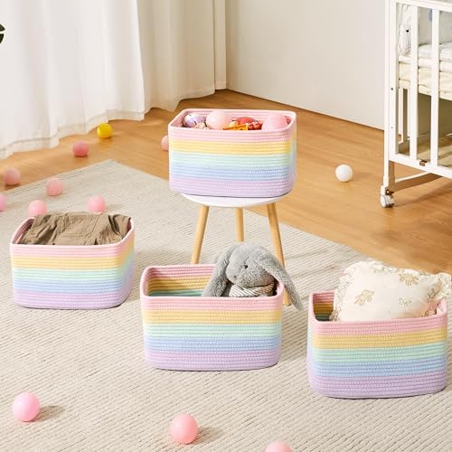 Rainbow Rope Basket for Shelves Storage Bins for Toys 4 Pack - Image 5