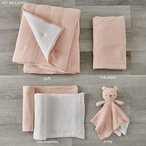 Levtex Baby - Cloud Muslin Crib Bed Set - Baby Nursery Set - Pink and White - Image 2