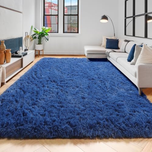 Amdrebio Navy Blue Shag Plush Area Rug 5x8 - Image 4