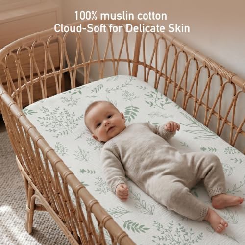 Muslin Bassinet Sheets 2 Pack, Soft Fitted Bedside Sleeper Sheet 33x20 Inch - Image 5