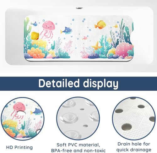 LNOND Bath Mat for Tub for Kids, Toddler Bathtub mat Non Slip, Coral Reef Fish - Image 3
