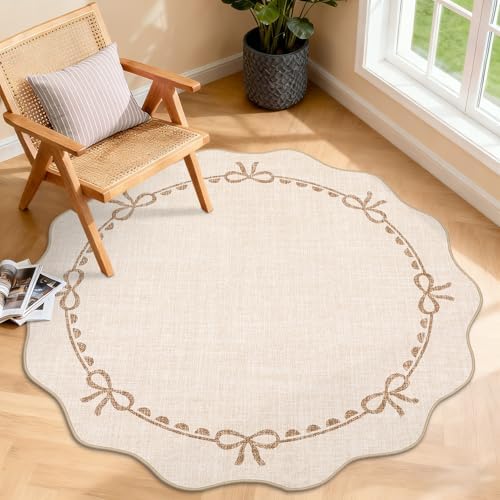 GarveeHome 4ft Round Rugs Washable Scalloped Bow Rug by GarveeHome