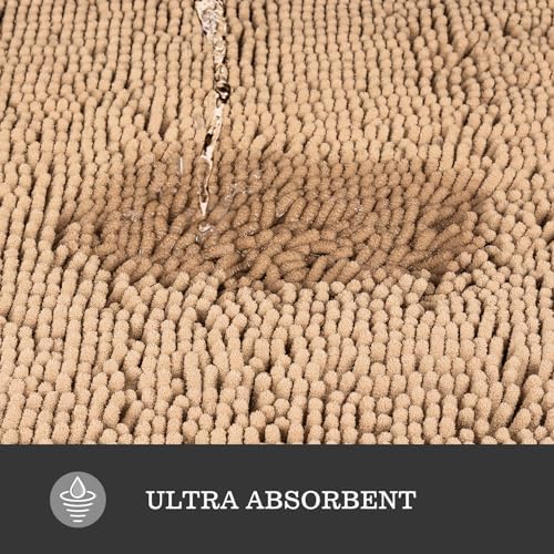Yeaban Chenille Ivory Cream Bathroom Rug 36"x60", Non-Slip Rubber Backing - Image 4