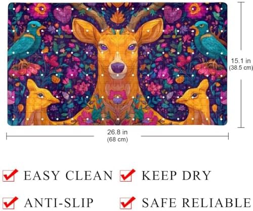 Shower Mat Non Slip, Deer Flowers Birds Anti Slip Bath Mat - Image 4