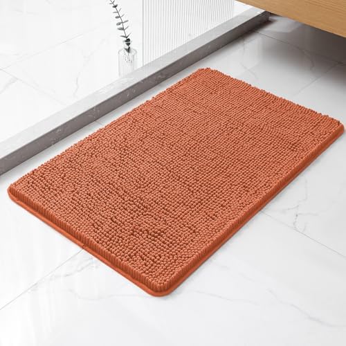 Chenille Bathroom Rug 20"x32" Coral, Non-Slip Plush Bath Mat by Kildoss