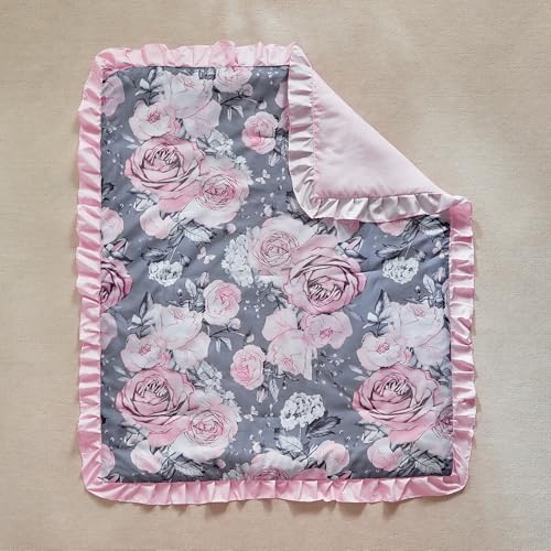 3 Pieces Flowers Mini Crib Bedding Set Baby Ruffled Quilted Comforter - Image 7