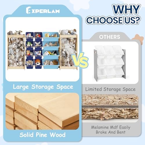 EXPERLAM Large Toy Storage Organizer, Wooden Stuffed Animal Storage & 12-Bins - Image 6