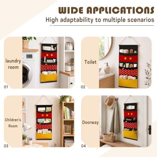 3-Pocket Hanging Wall Organizer, Cute Red Polka Dot Design - Image 4