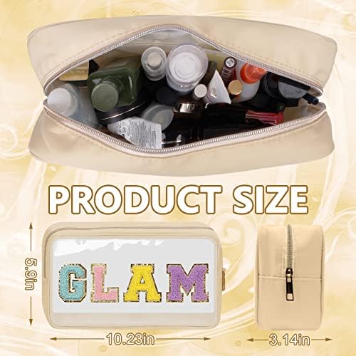 Iqimott Clear Patch Makeup Bag Monogram Pouch, Preppy Personalized Chenille - Image 2