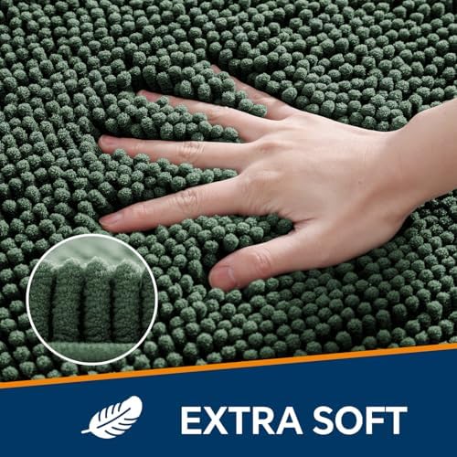 Chenille Bathroom Runner Rug 24"x60" Hunter Green, Plush Bath Mat - Image 3