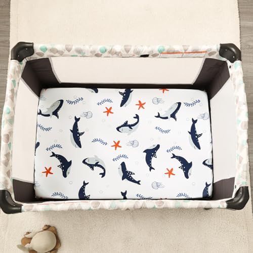 PHF 3 Pack Soft Mini Crib Sheets, Shark Pack N Play Sheets - Image 3
