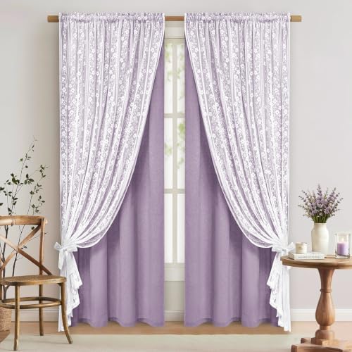 ASPMIZ Purple Linen Curtains for Living Room Double Layer Curtains 52x63 by ASPMIZ