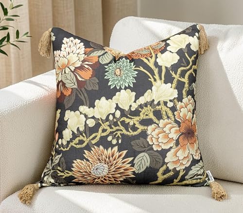 Chinoiserie Peony Floral 20x20 Throw Pillow Cover by YugTex