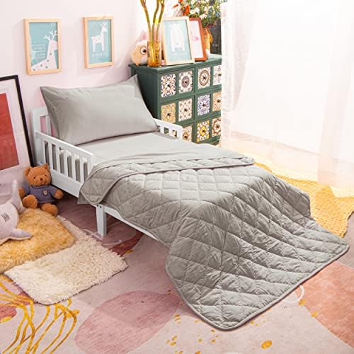 NTBAY Toddler Microfiber Bedding Set, 4 Piece, Smoke Grey - Image 5