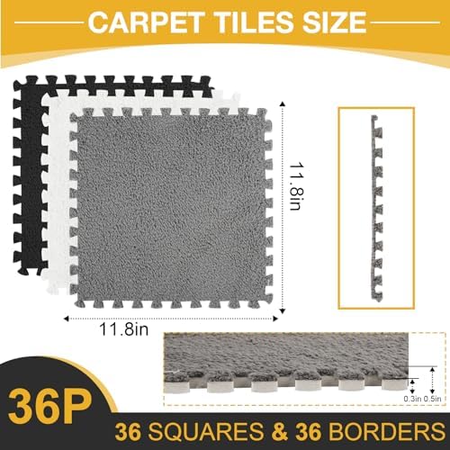 ZENOWICK 36 Pcs Plush Interlocking Carpet Tiles, Puzzle Play Mats - Image 2
