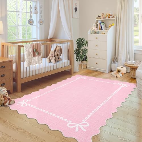 GarveeHome Scalloped Bow Rug 5x7 Washable Pink Rugs - Image 3