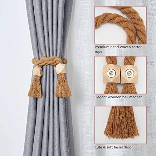NICEEC 4 Pack Wooden Polyhedron Magnetic Curtain Tiebacks Boho Home Decor Drape - Image 3