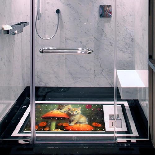 Bathtub Mat Non Slip 26.8x15.1In, Mushrooms Cats Wildflower Bath Mat - Image 6