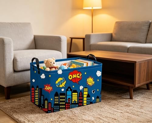 Sanjiaofeng Rectangular Blue City Hero Skyline Basket, Baby Storage Bins - Image 4