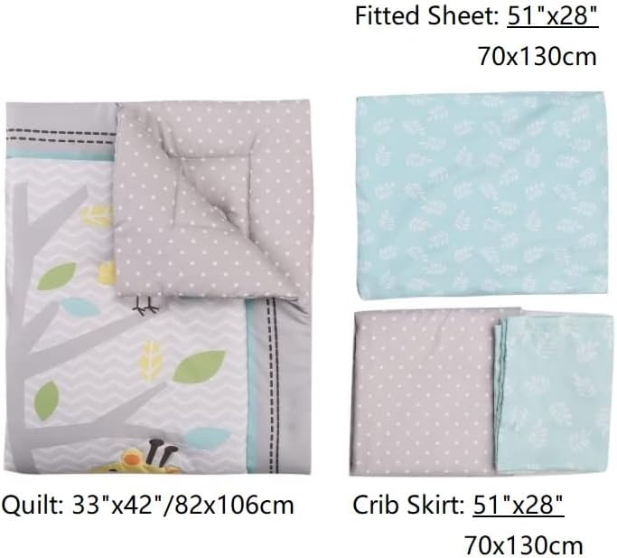 Animals 3pcs Baby Crib Bedding Set, - Image 4