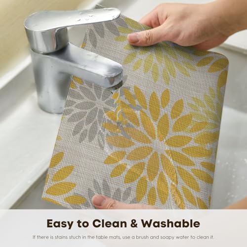 Artoid Mode Floral Plastic Placemats Set of 4, 12x18 Inch Washable Non-Slip - Image 4