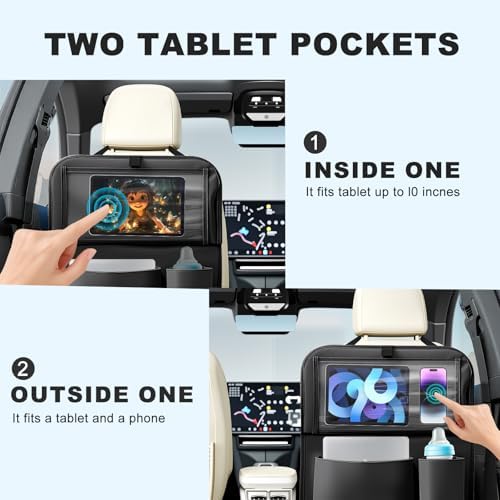 Car Backseat Organizer with Tablet Holder 6 Storage Pockets Organizer Black - Image 3