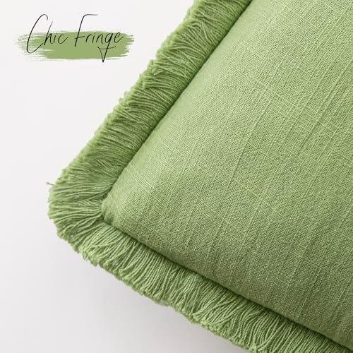 Foindtower Decorative Linen Fringe Throw Pillow Covers 20×20 Lime Green - Image 3