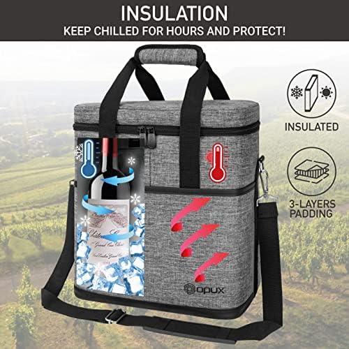 opux Insulated Wine Cooler Bag, Leakproof 6 Bottle Wine Tote Carrier - Image 2