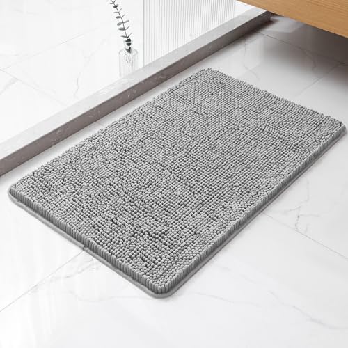 Chenille Bathroom Rug 20"x32" Gray, Non-Slip Plush Bath Mat by Kildoss
