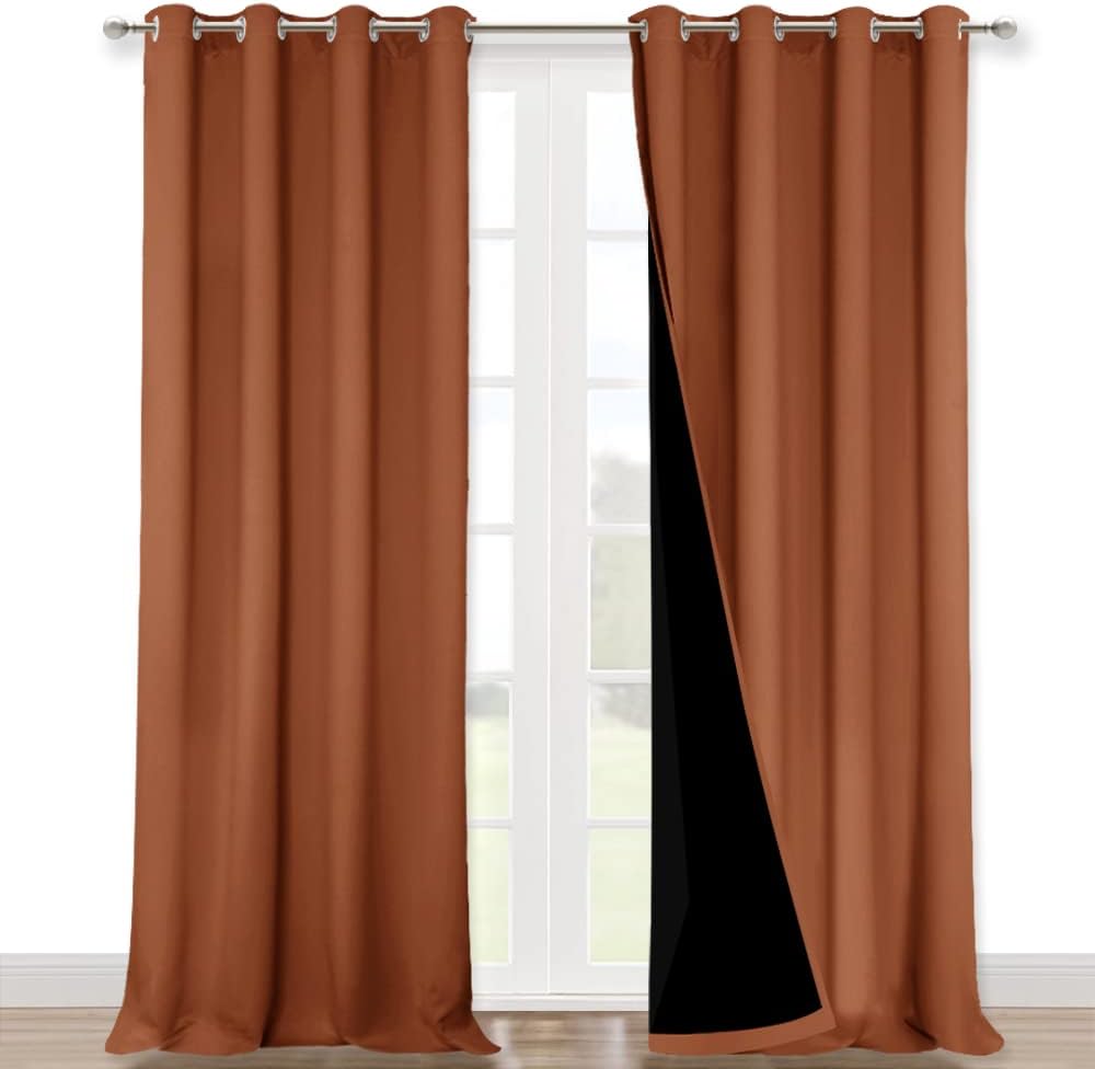 NICETOWN Full Shading Curtains 90 inches Long 2 Panels Set for Windows, Super Heavy-Duty Black Lined Blackout Curtains for Bedroom, Privacy Assured Window Treatment (Burnt Orange, 52 inches W)