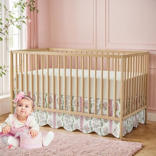 Brandream Scallop Edge Crib Skirt Organic Cotton Toddler Bedskirt Floral - Image 6