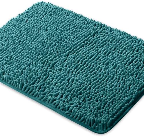 Yeaban Chenille Teal Bathroom Rug 17"x24", Non-Slip Rubber Backing by Yeaban