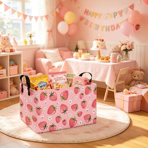Rectangular Strawberry Fabric Storage Basket - Image 3