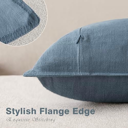 Foindtower Linen Solid Decorative Throw Pillow Covers 20x20 Inch Misty Blue - Image 3