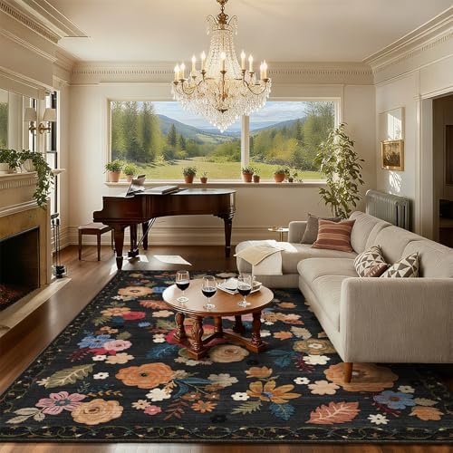 Area Rugs 9x12 Living Room: Washable Rug Non Slip Soft Floral Large Carpet - Image 6