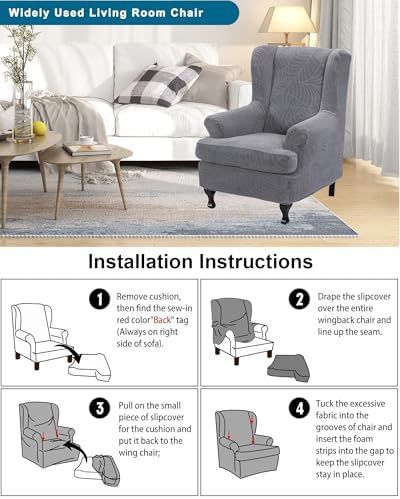 CRFATOP Wingback Chair Covers Wing Armchair Slipcovers - Image 6