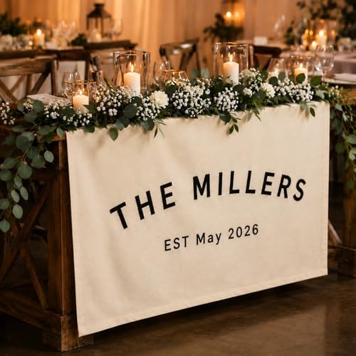 Custom Last Name Wedding Banner, Embroidered Wedding Welcome Sign by BCXIEPU