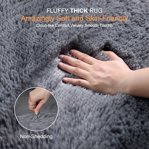 3x5 Thick Grey Fluffy Shag Rug for Bedroom, Plush Washable Carpet - Image 2