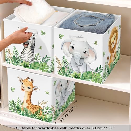 11.8" Jungle Animals Cube Storage Organizer Set 3Pcs Lion Giraffe Elephant Cube - Image 5