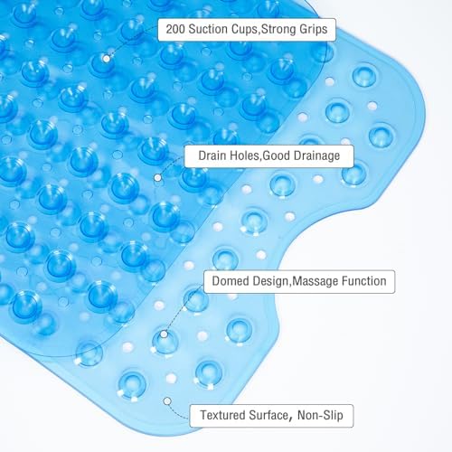 Extra Long Bathtub Mat Non Slip Bath Mat Clear Blue 40"x16" Full - Image 4
