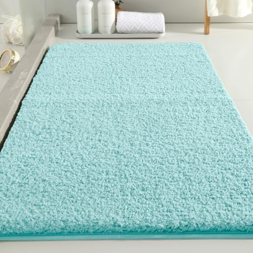Polyester Bathroom Rug 24"x40" Aqua Haze, Non-Slip Soft Bath Mat by Kildoss