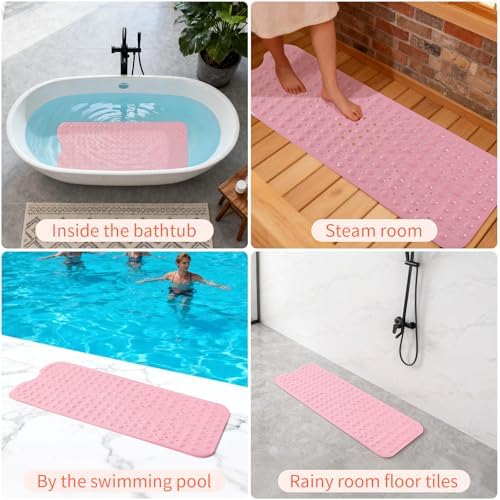 Anti-Slip Bathtub Shower Mat 40×16 Inch Opaque Pink - Image 6