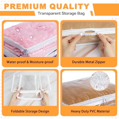 Clear Zippered Plastic Clothes Storage Bags, 6 Pack - Image 3