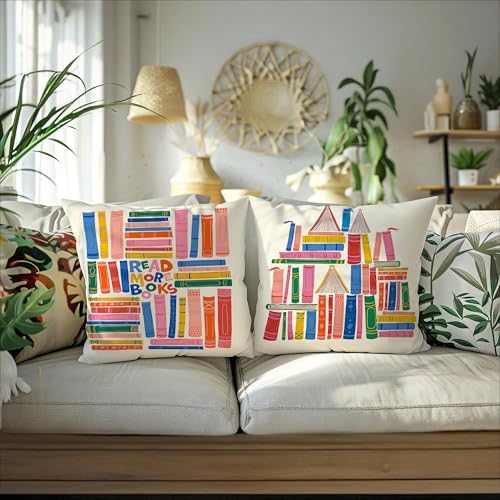 Read More Books Pillow Covers 18x18 Set of 2, Book Reading Nook Corner - Image 5