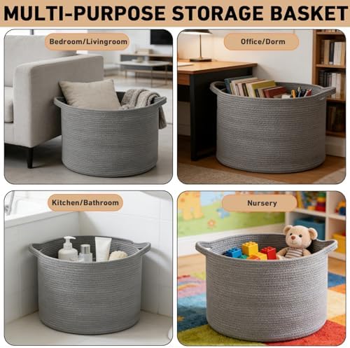 90L Extra Large Blanket Basket, Woven Rope Laundry Basket-Dark Grey - Image 6