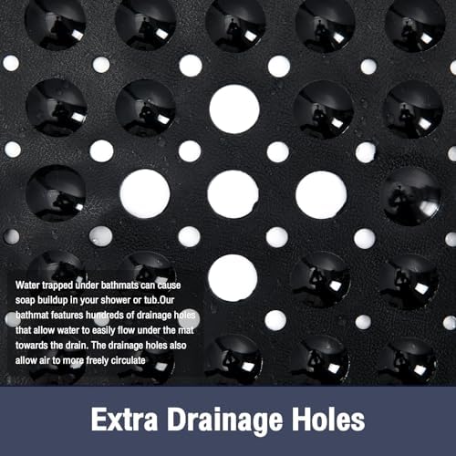 Square Shower Mat Bathtub Mat Tub Bath Mat Non Slip Black 21"x21" - Image 4