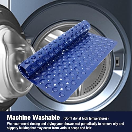 Square Shower Mat Bathtub Tub Bath Mat Non Slip Navy Blue 21"x21" - Image 6