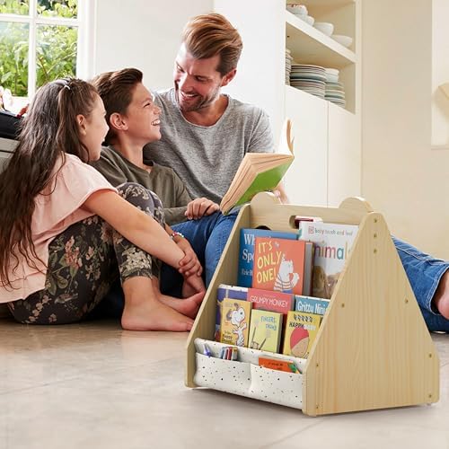NANATI Solid Pine Wood Kids Bookshelf Pattern, Double-Sided Nursery Book Shelves - Image 7