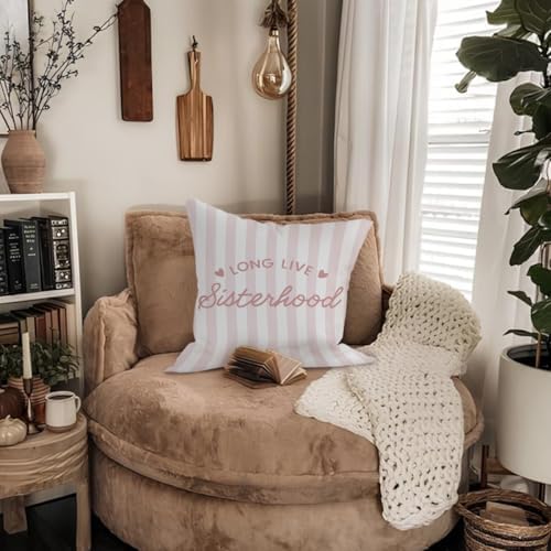 Pink Girl Nursery Decor Pillow Covers 18x18, Long Live Sisterhood Preppy Pink - Image 6