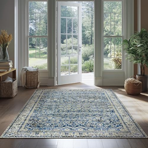 Vintage Dark Blue 4 by 6 Rug for Dorm Washable Small Throw Rugs Bedroom - Image 5